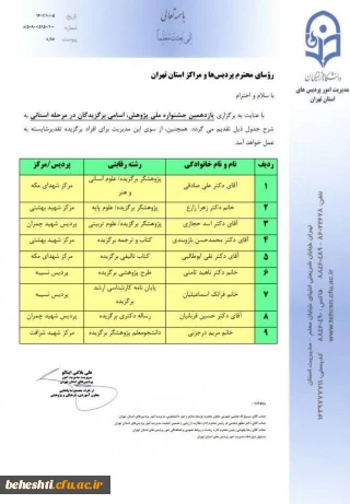 انتخاب سرکار خانم دکتر زهرا زارع، عضو هیئت علمی مرکز آموزش عالی شهید بهشتی- به عنوان پژوهشگر برتر (علوم پایه) در یازدهمین جشنوارۀ ملی پژوهش و فناوری (۱۴۰۱)