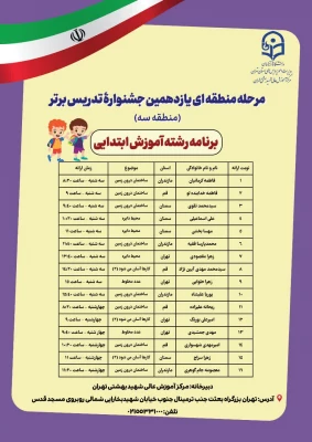 برنامه حضور رشته ها در مرحله منطقه ایی یازدهمین جشنواره تدریس برتر 5